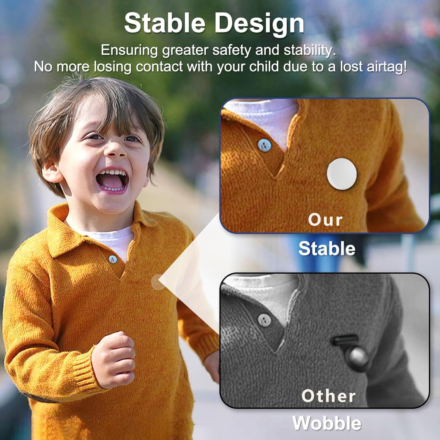 Apple Airtag Holder for Kids, 2 Pack Silicone Airtag Case with Safety Pins, GPS Tracker Case for Children, Elderly, Hidden Inside Clothes, Shoe, Backpack (Black+Blue) - OOOMG