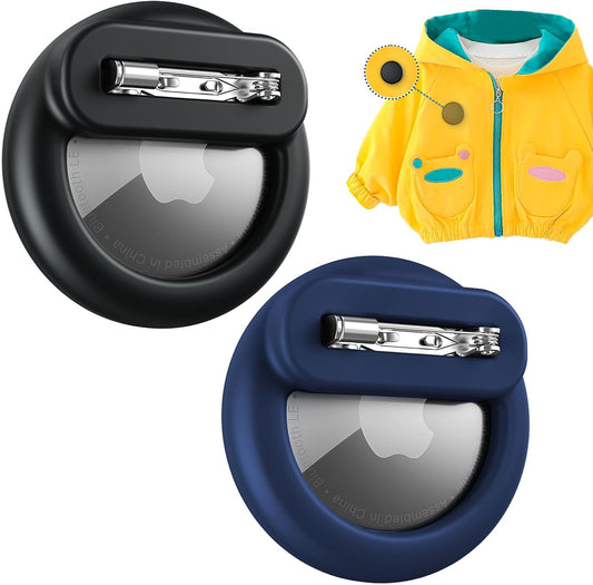 Apple Airtag Holder for Kids, 2 Pack Silicone Airtag Case with Safety Pins, GPS Tracker Case for Children, Elderly, Hidden Inside Clothes, Shoe, Backpack (Black+Blue) - OOOMG