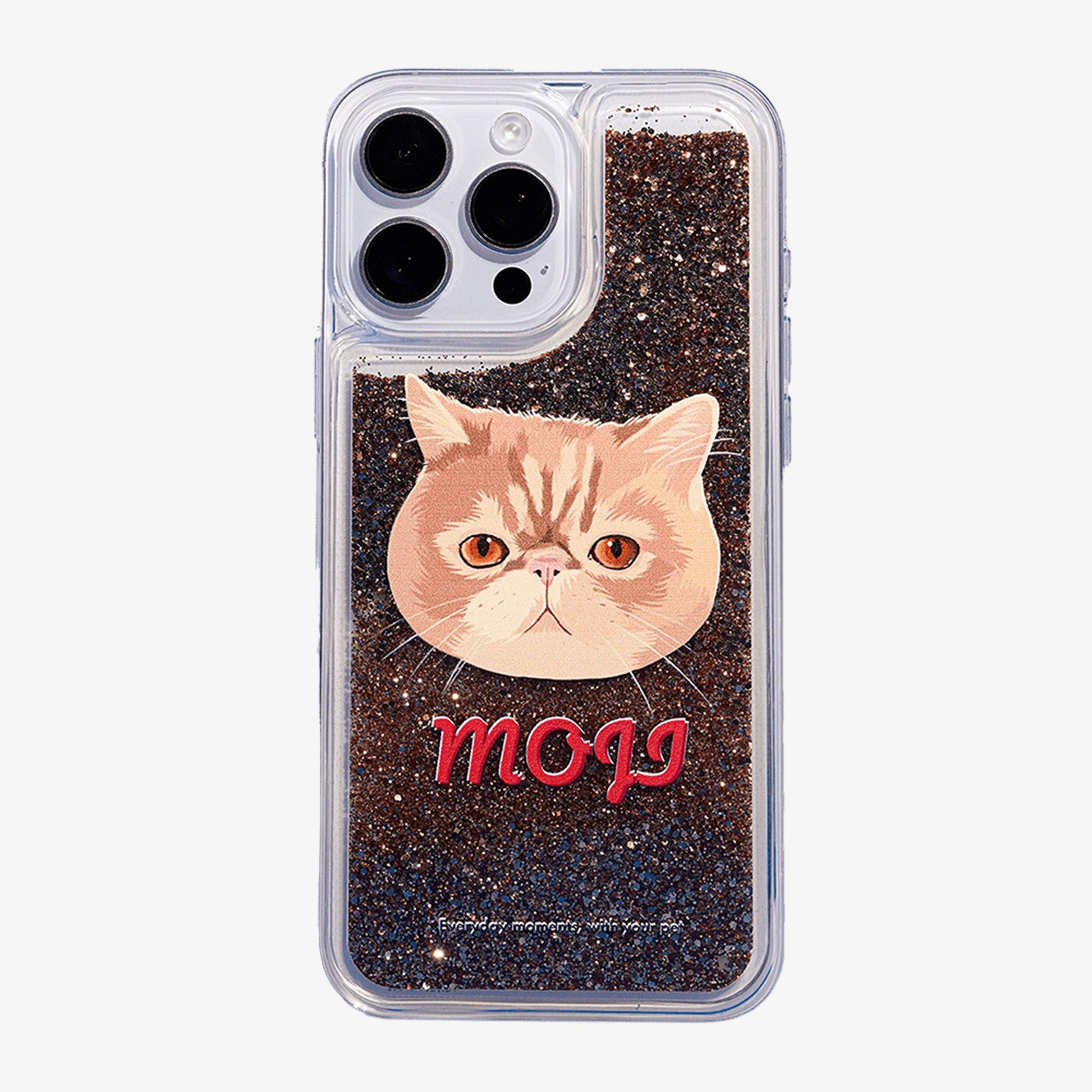 Custom iPhone Case with Glittering Liquid Cat Design - Personalized Flowing Sand Effect Feline Portrait Cove - OOOMG