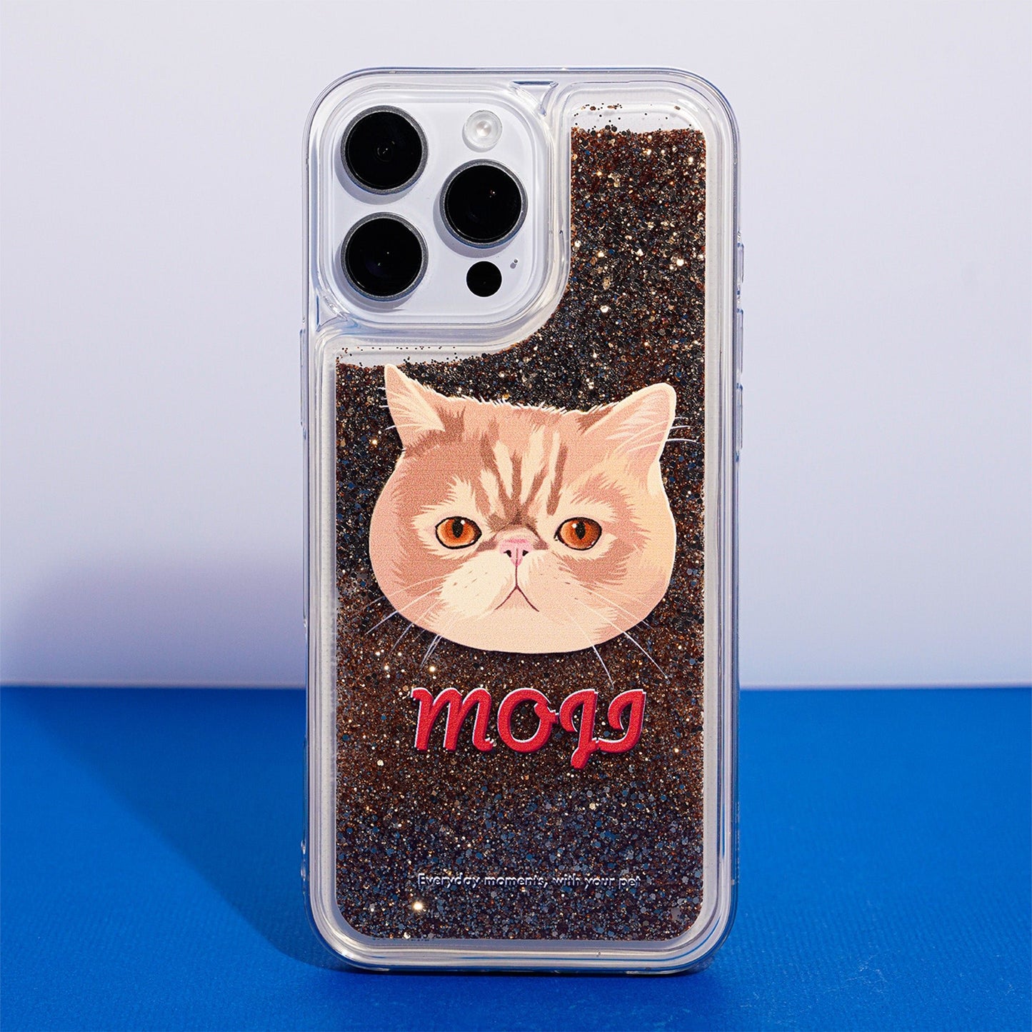 Custom iPhone Case with Glittering Liquid Cat Design - Personalized Flowing Sand Effect Feline Portrait Cove - OOOMG