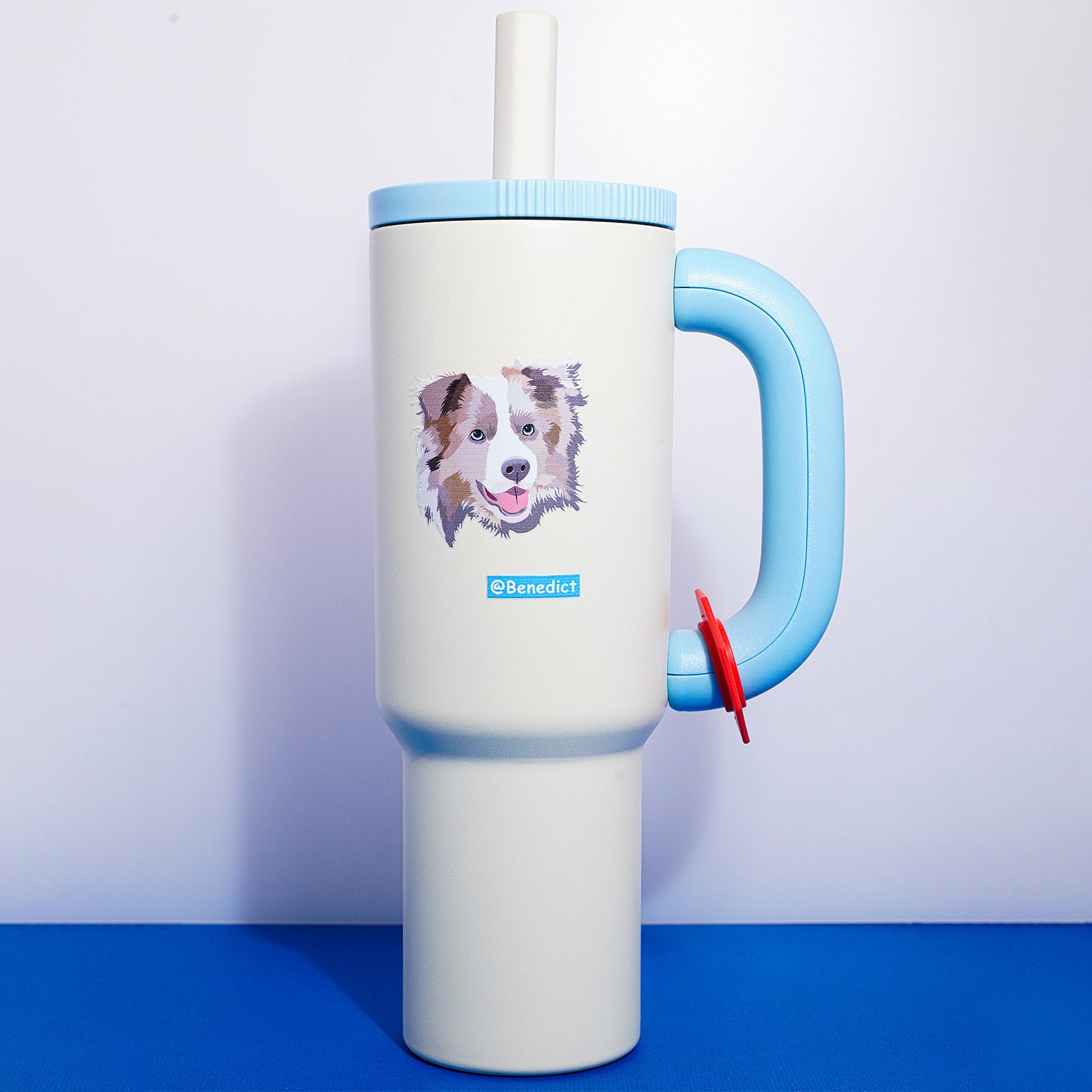 Custom Pet Portrait Tumbler - Personalized Dog&Cat - Themed Insulated Travel Mug with Handle and Straw Lid - OOOMG