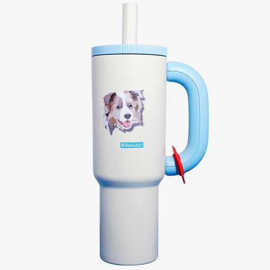 Custom Pet Portrait Tumbler - Personalized Dog&Cat - Themed Insulated Travel Mug with Handle and Straw Lid - OOOMG