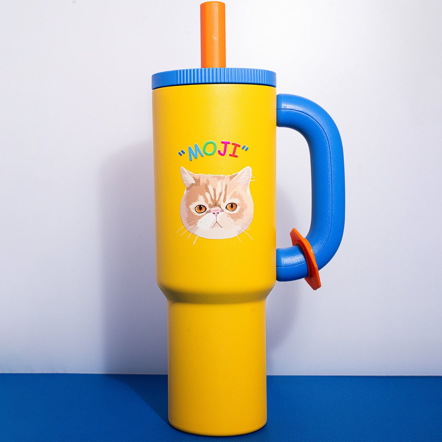 Custom Pet Portrait Tumbler - Personalized Dog&Cat - Themed Insulated Travel Mug with Handle and Straw Lid - OOOMG