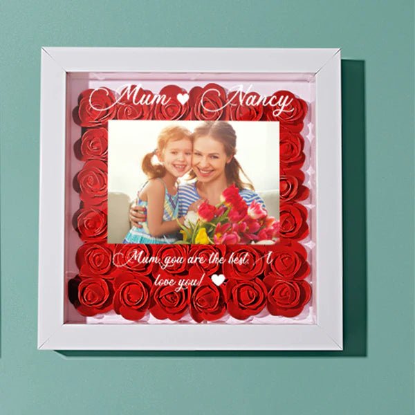 Custom Photo Flower Shadow Box Personalized Flower Shadowbox Frame Gifts for Mom - OOOMG