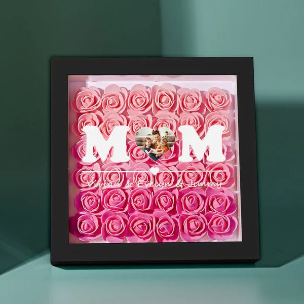 Custom Photo Flower Shadow Box Personalized Heart Gradient Pink Flower Shadowbox Frame Gift for Mom - OOOMG