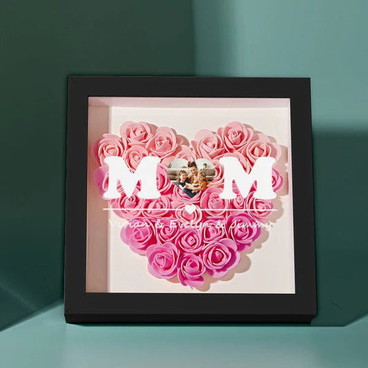 Custom Photo Flower Shadow Box Personalized Heart Gradient Pink Flower Shadowbox Frame Gift for Mom - OOOMG