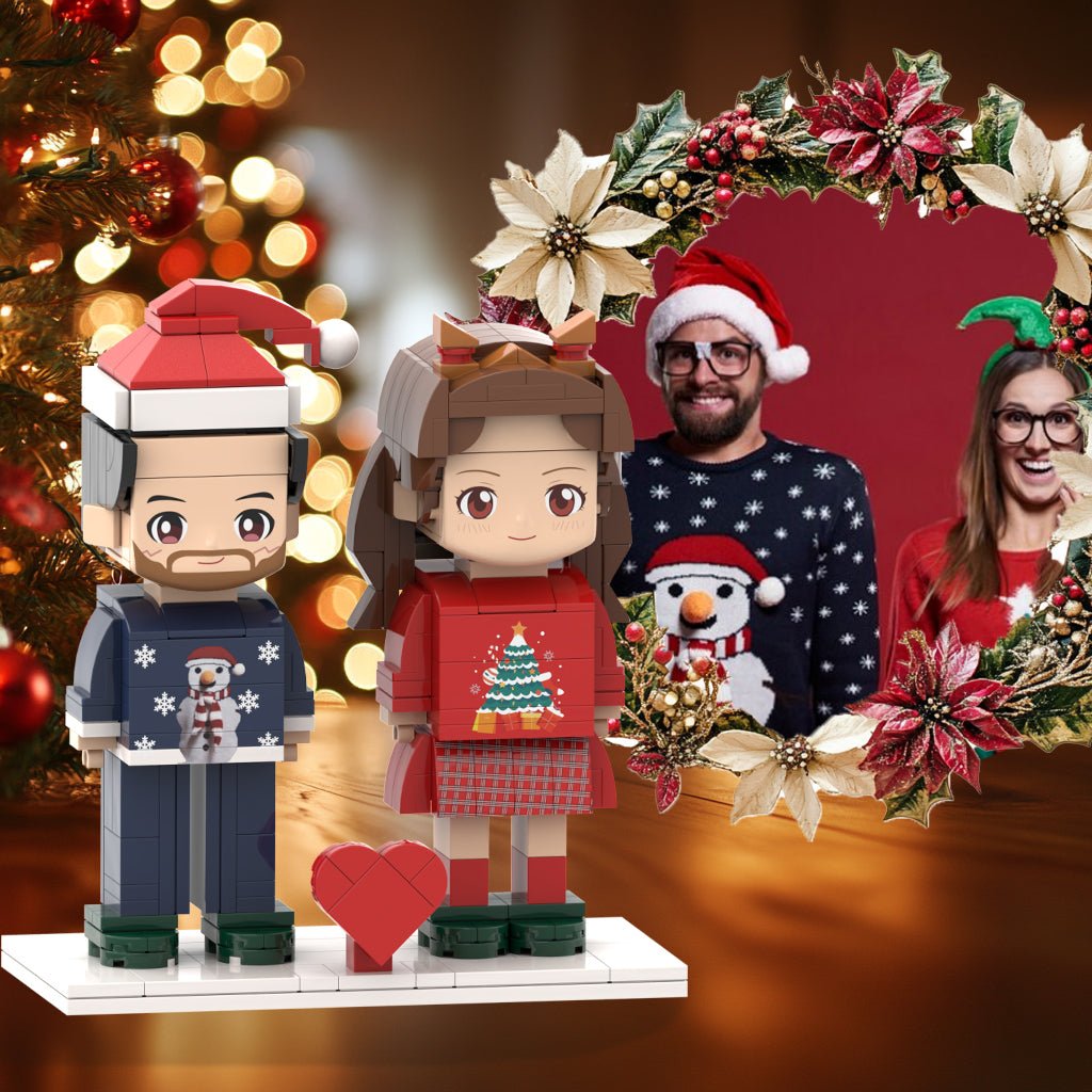 Head Personalized Christmas Dress Couple Brick Figures Custom Head 2 P OOOMG Head Personalized Christmas Dress Couple Brick Figures Custom Head 2 P OOOMG