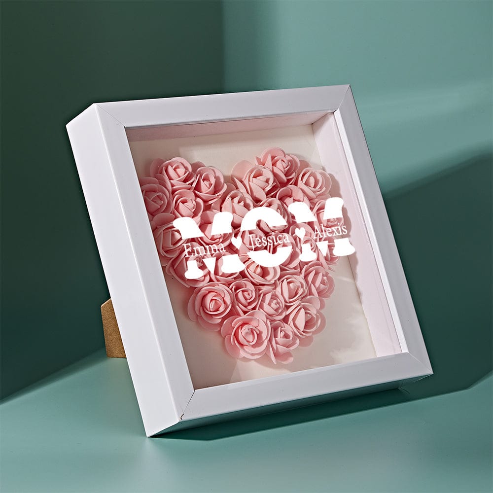 Personalized Flower Shadow Box With 3 Names Mother's Day Gifts for Mom - OOOMG