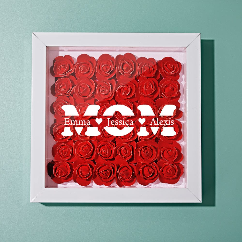 Personalized Flower Shadow Box With 3 Names Mother's Day Gifts for Mom - OOOMG