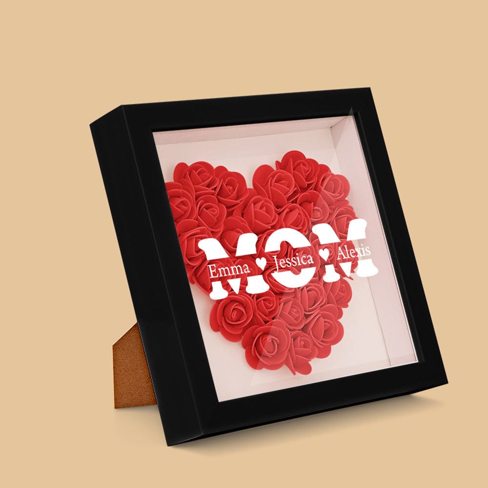 Personalized Flower Shadow Box With 3 Names Mother's Day Gifts for Mom - OOOMG