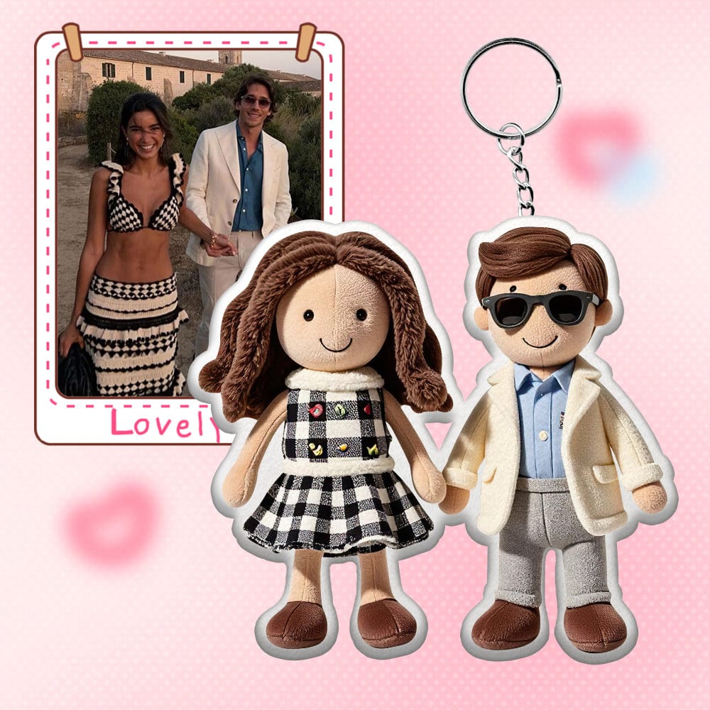 Personalized Photo Plush Doll Keychain Mini Me Plush Keychain Anniversary Gifts for Couple - OOOMG