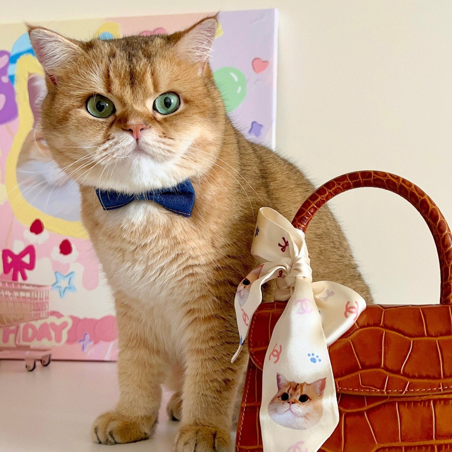 Pet custom peripherals original design Twilly light luxury silk scarf cat dog creative gifts - OOOMG