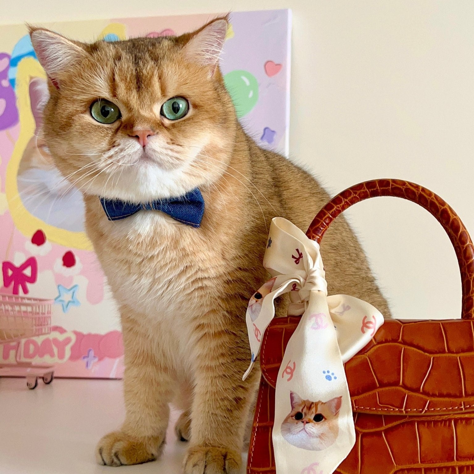 Pet custom peripherals original design Twilly light luxury silk scarf cat dog creative gifts - OOOMG