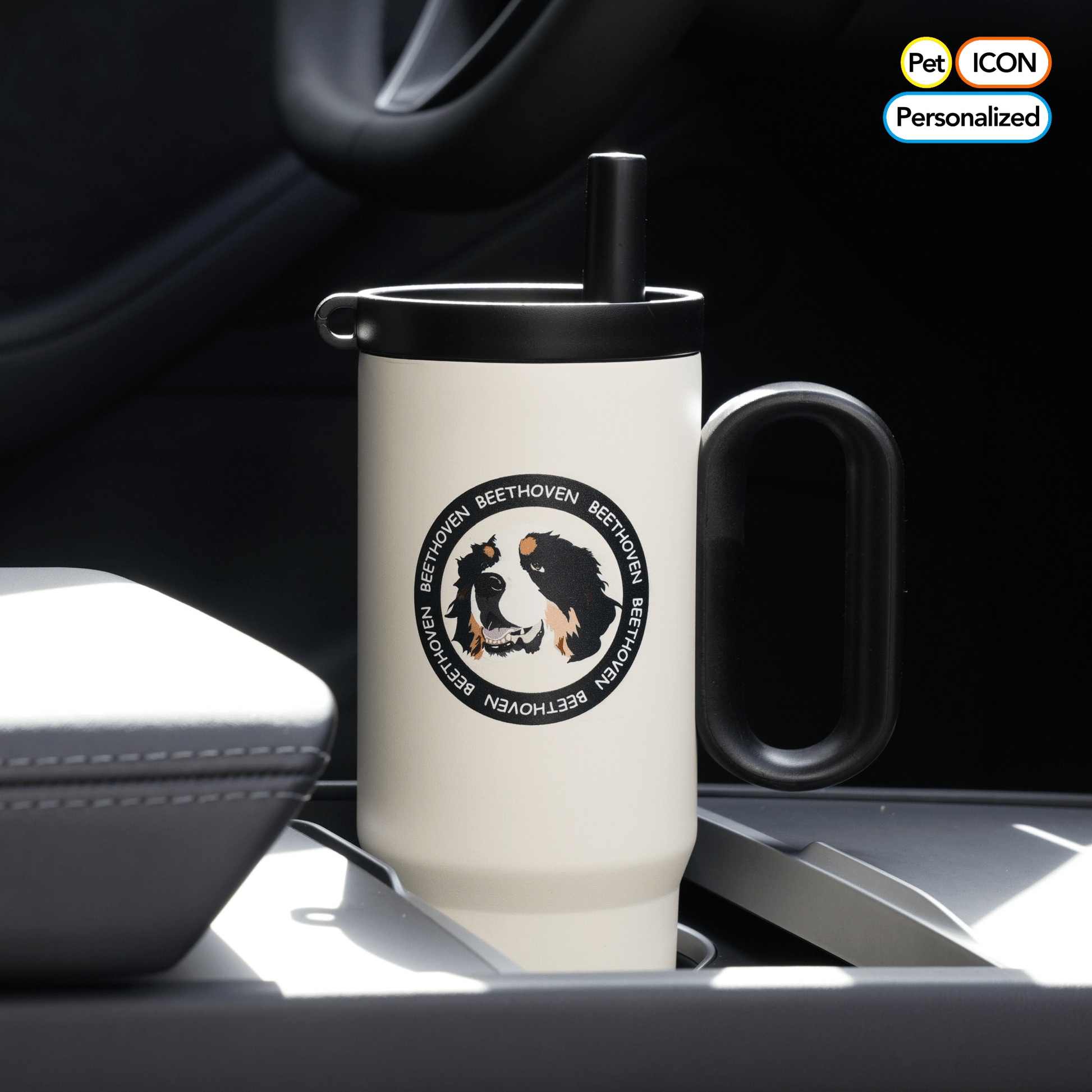 24.3 oz Custom Pet Portrait Tumbler - Personalized Dog&Cat - Themed Insulated Travel Mug with Handle and Straw Lid (Copy) - OOOMG