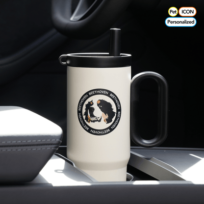 24.3 oz Custom Pet Portrait Tumbler - Personalized Dog&Cat - Themed Insulated Travel Mug with Handle and Straw Lid (Copy) - OOOMG