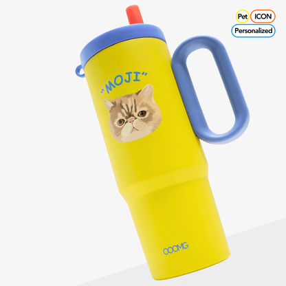 24.3 oz Custom Pet Portrait Tumbler - Personalized Dog&Cat - Themed Insulated Travel Mug with Handle and Straw Lid (Copy) - OOOMG