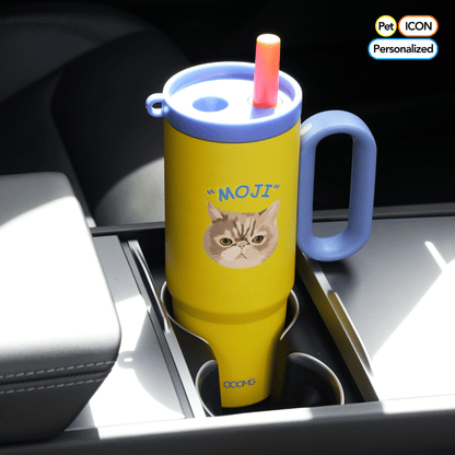 24.3 oz Custom Pet Portrait Tumbler - Personalized Dog&Cat - Themed Insulated Travel Mug with Handle and Straw Lid (Copy) - OOOMG