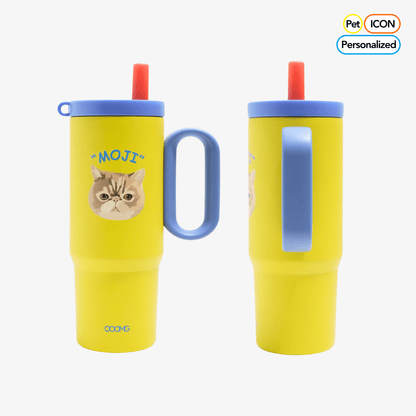 24.3 oz Custom Pet Portrait Tumbler - Personalized Dog&Cat - Themed Insulated Travel Mug with Handle and Straw Lid (Copy) - OOOMG
