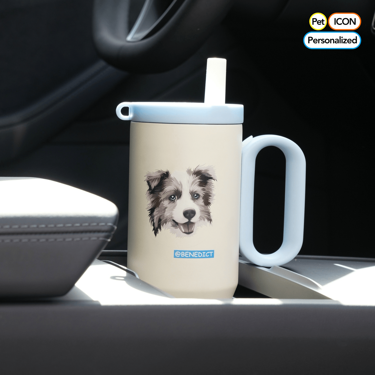 24.3 oz Custom Pet Portrait Tumbler - Personalized Dog&Cat - Themed Insulated Travel Mug with Handle and Straw Lid (Copy) - OOOMG