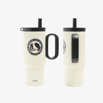 24.3 oz Custom Pet Portrait Tumbler - Personalized Dog&Cat - Themed Insulated Travel Mug with Handle and Straw Lid (Copy) - OOOMG