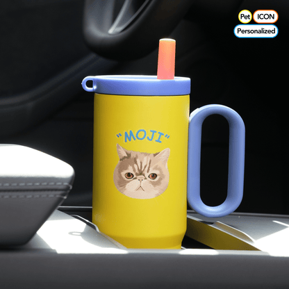 24.3 oz Custom Pet Portrait Tumbler - Personalized Dog&Cat - Themed Insulated Travel Mug with Handle and Straw Lid (Copy) - OOOMG