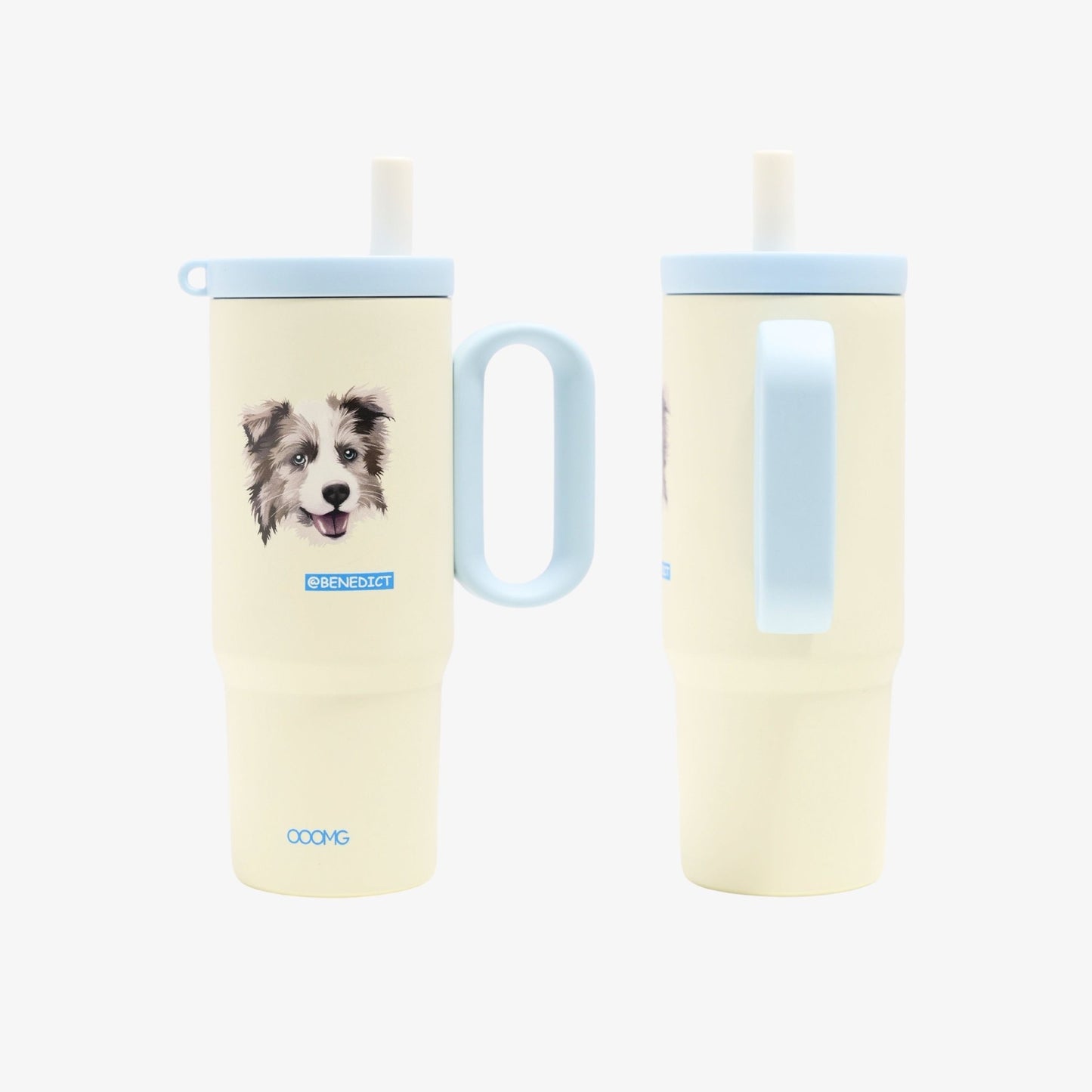 24.3 oz Custom Pet Portrait Tumbler - Personalized Dog&Cat - Themed Insulated Travel Mug with Handle and Straw Lid (Copy) - OOOMG