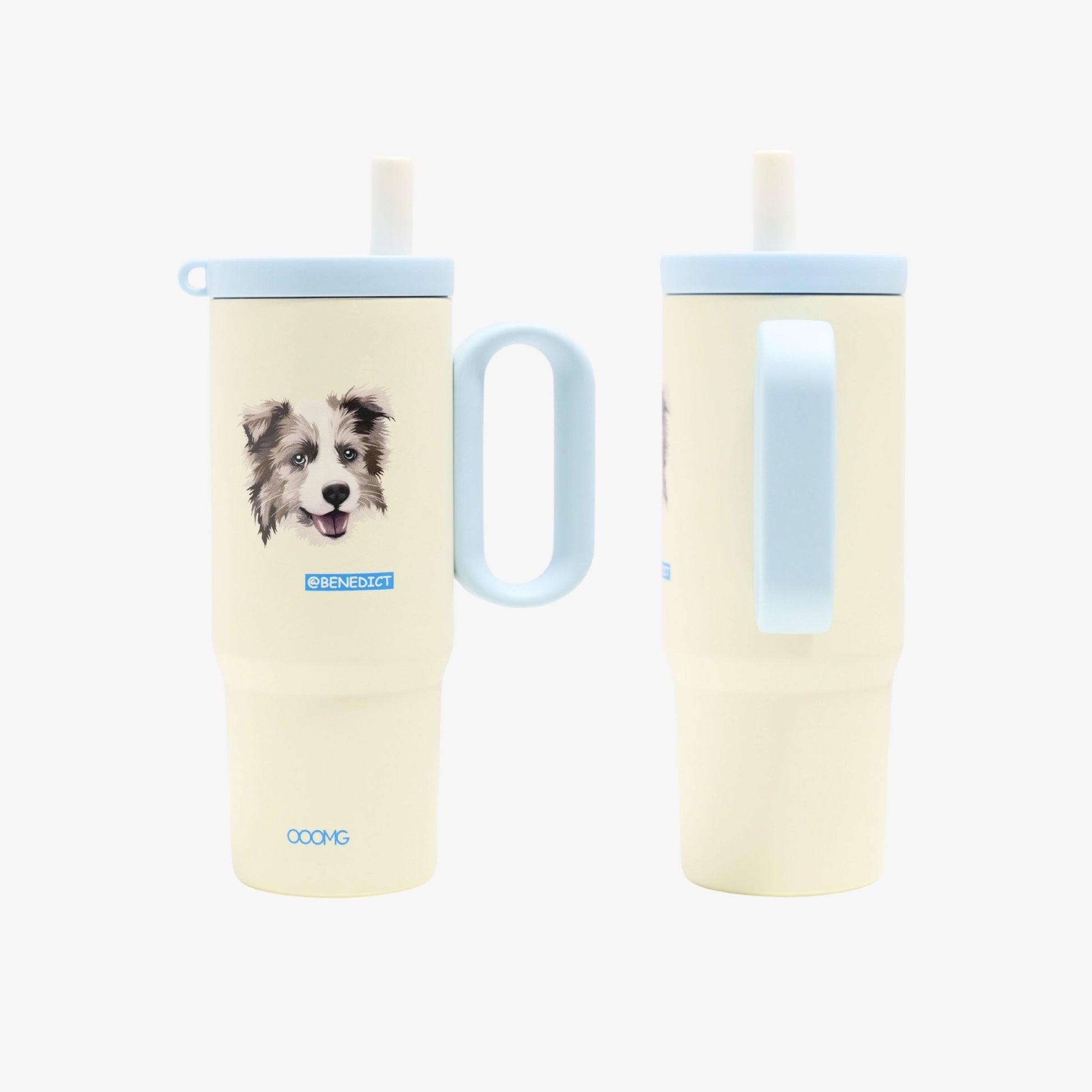 24.3 oz Custom Pet Portrait Tumbler - Personalized Dog&Cat - Themed Insulated Travel Mug with Handle and Straw Lid (Copy) - OOOMG