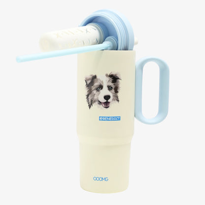 24.3 oz Custom Pet Portrait Tumbler - Personalized Dog&Cat - Themed Insulated Travel Mug with Handle and Straw Lid (Copy) - OOOMG