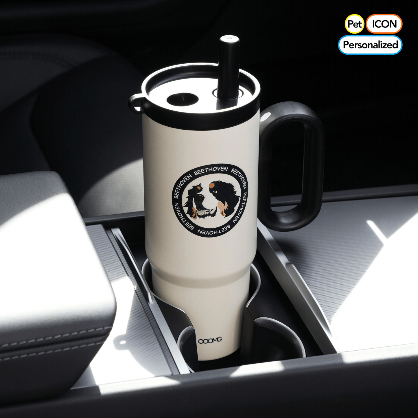 24.3 oz Custom Pet Portrait Tumbler - Personalized Dog&Cat - Themed Insulated Travel Mug with Handle and Straw Lid (Copy) - OOOMG