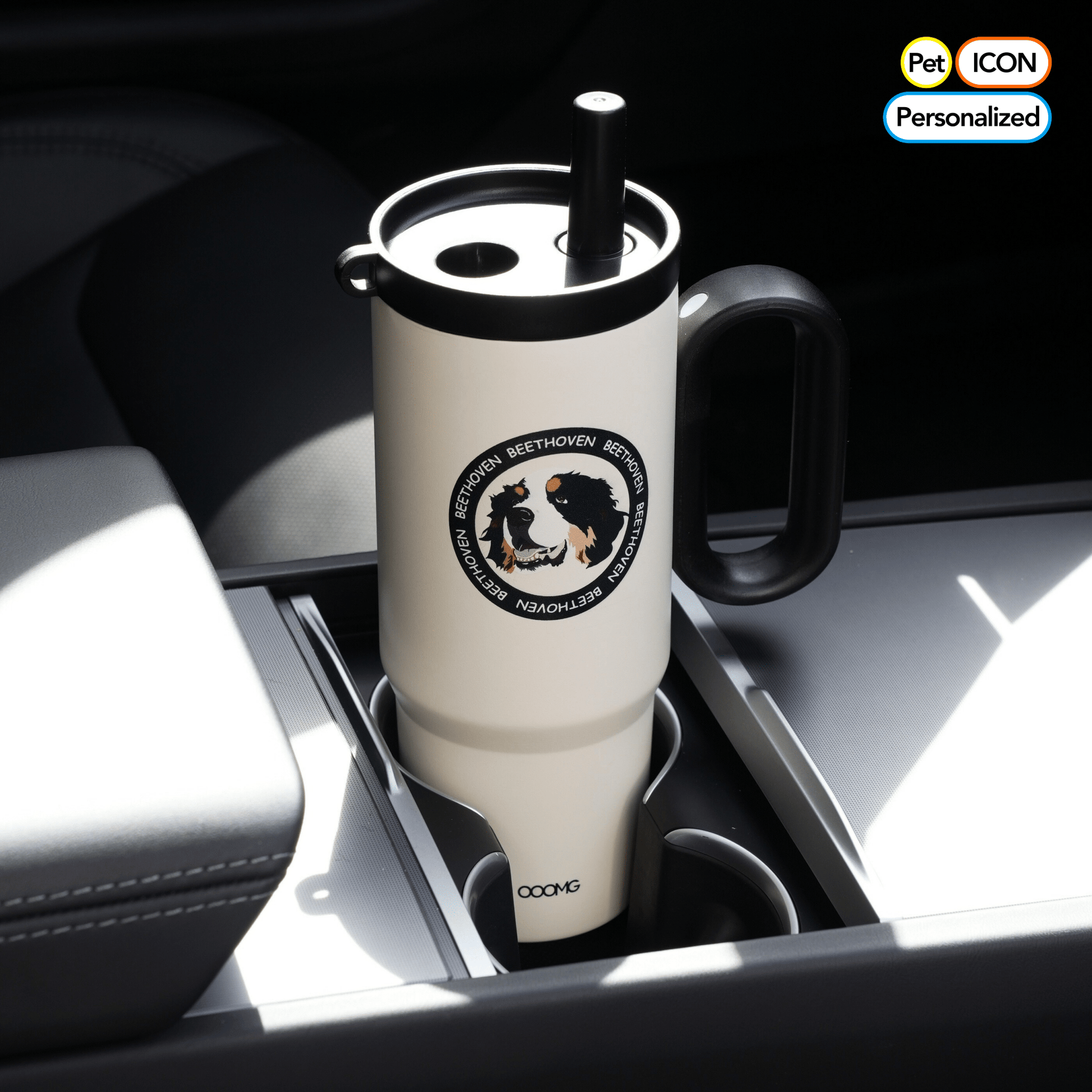 24.3 oz Custom Pet Portrait Tumbler - Personalized Dog&Cat - Themed Insulated Travel Mug with Handle and Straw Lid (Copy) - OOOMG