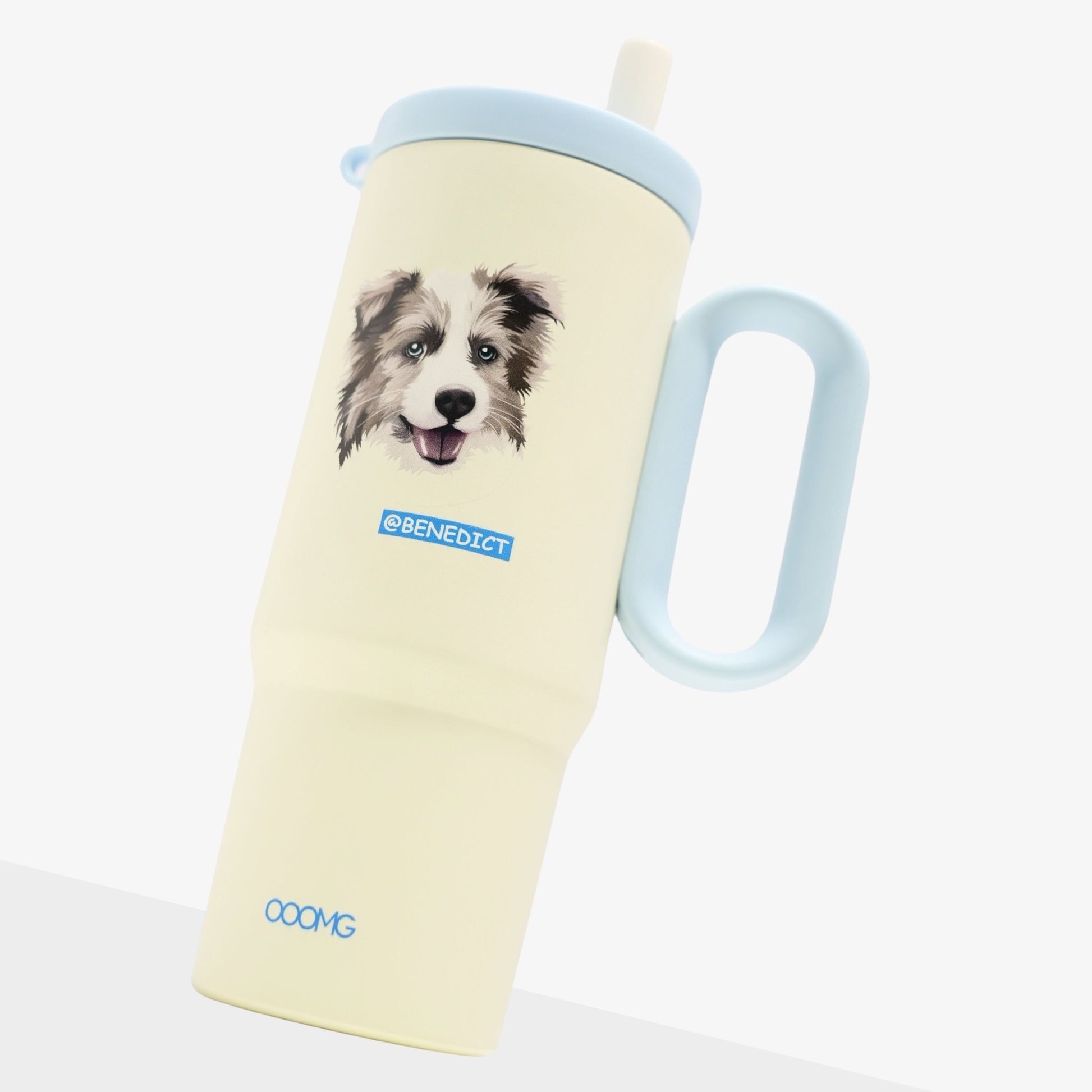 24.3 oz Custom Pet Portrait Tumbler - Personalized Dog&Cat - Themed Insulated Travel Mug with Handle and Straw Lid (Copy) - OOOMG