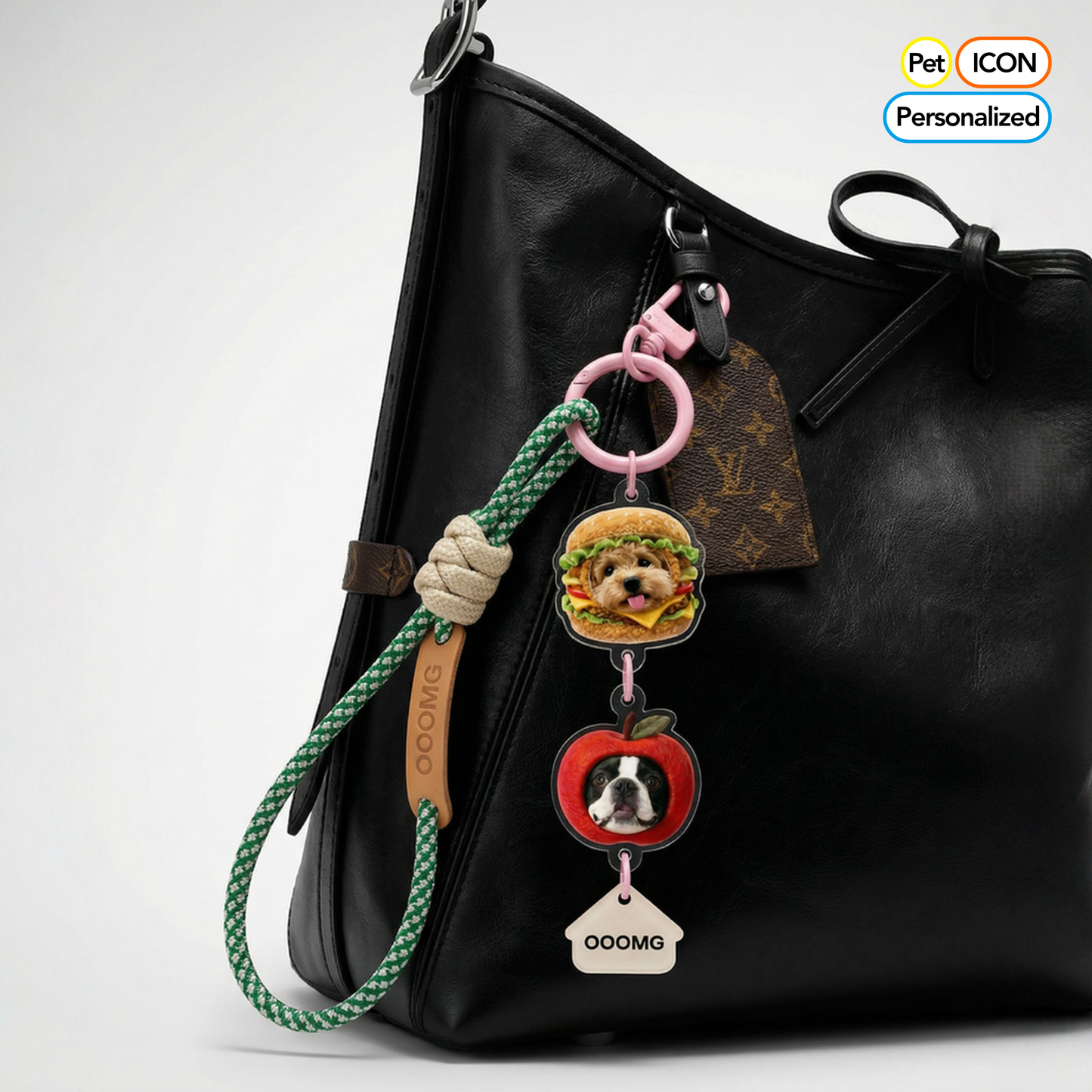 Custom 3D Pop-up Pet Charm – Vertical Link Keychain with Name – Funny Food Frames