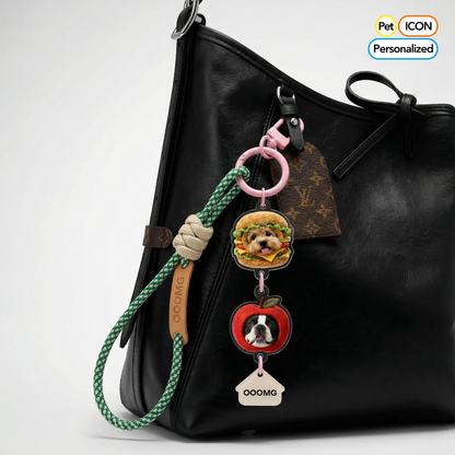 Custom 3D Pop-up Pet Charm – Vertical Link Keychain with Name – Funny Food Frames