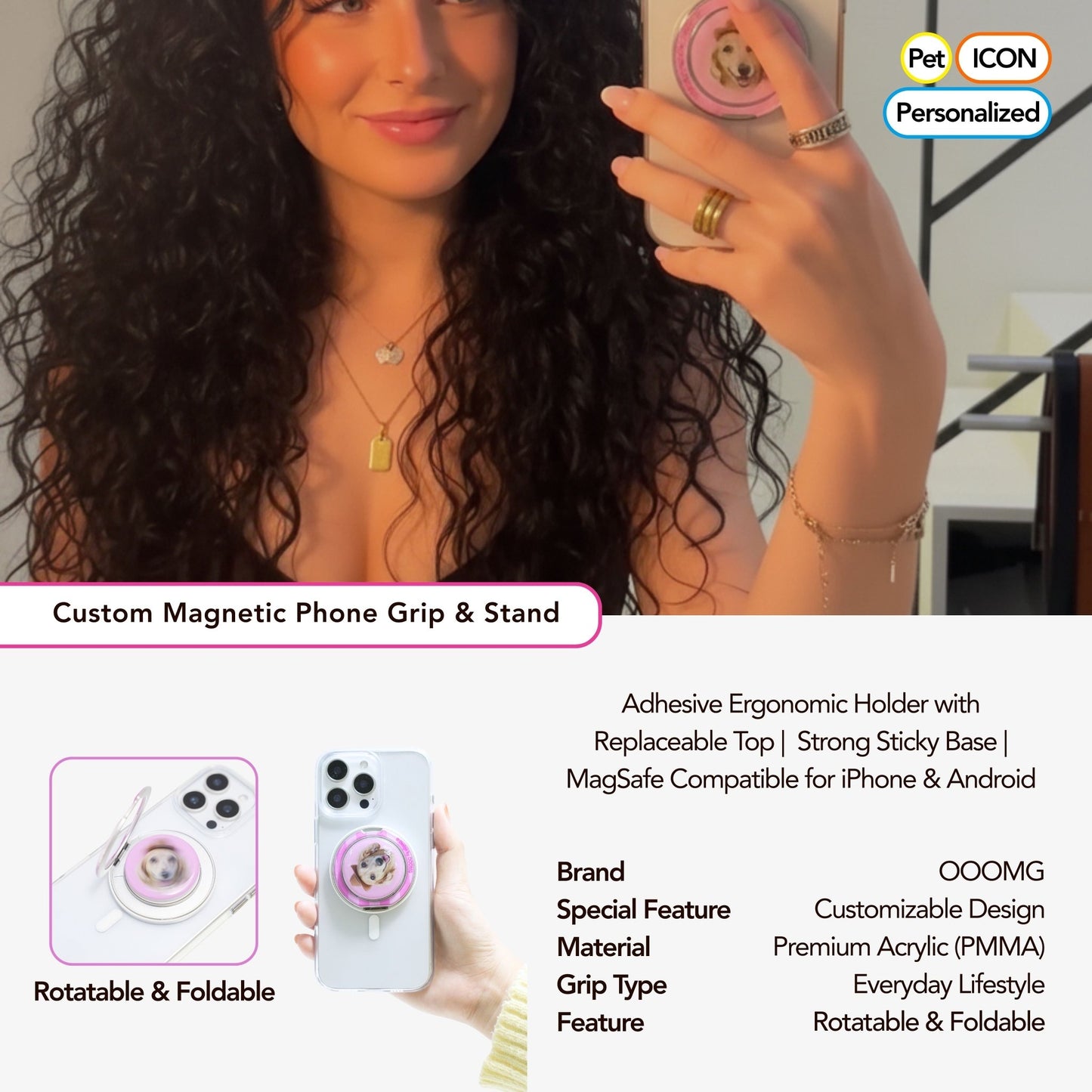 Barbie Pink Pet custom mobile phone airbag holder handmade glue high transparency texture paste magnetic cat and dog gifts - OOOMG