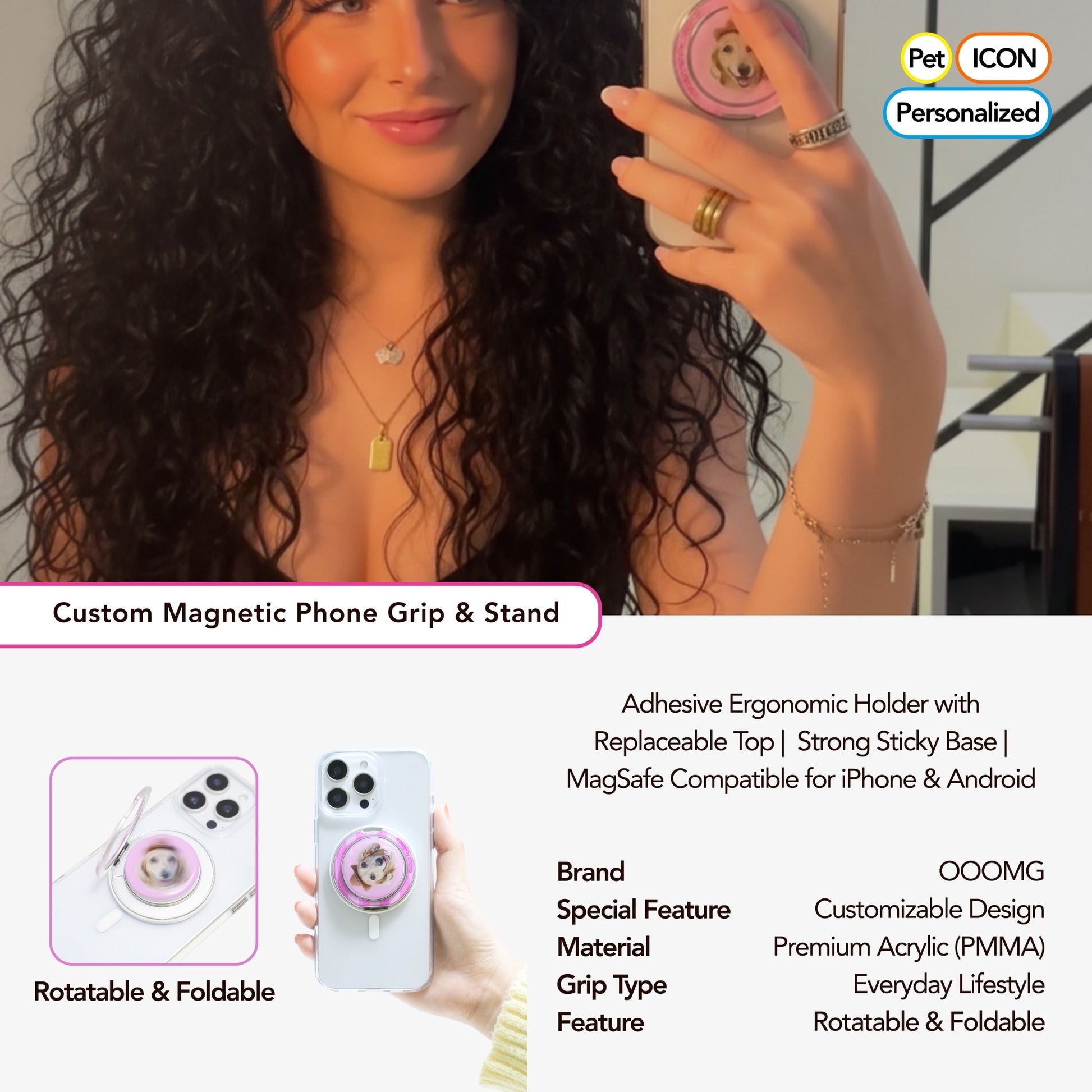 Barbie Pink Pet custom mobile phone airbag holder handmade glue high transparency texture paste magnetic cat and dog gifts - OOOMG