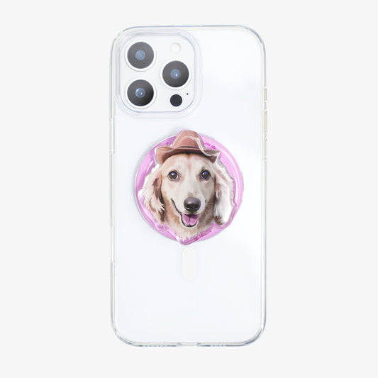 Barbie Pink Pet custom mobile phone airbag holder handmade glue high transparency texture paste magnetic cat and dog gifts - OOOMG