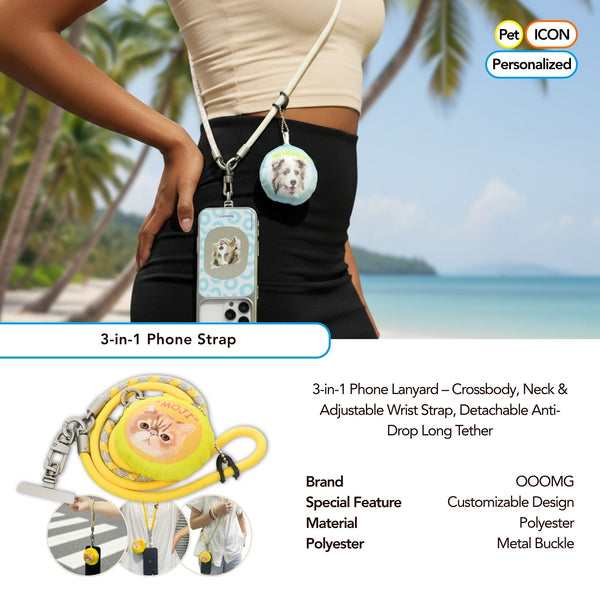 3-in-1 Phone Lanyard - Crossbody, Neck & Adjustable Wrist Strap, Detachable Anti-Drop Long Tether