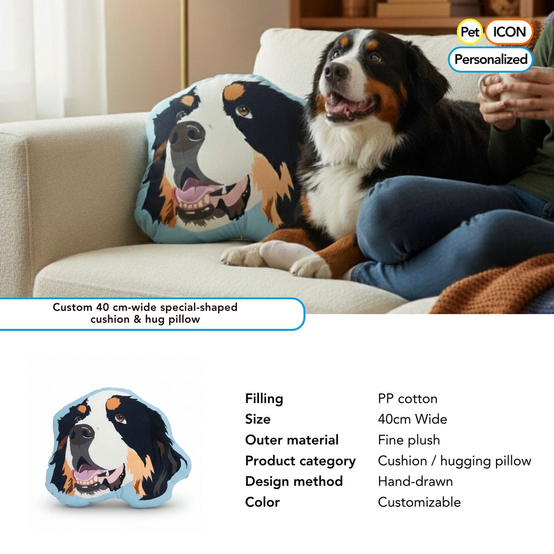 Personalized custom shaped pet pillow dog face cushion