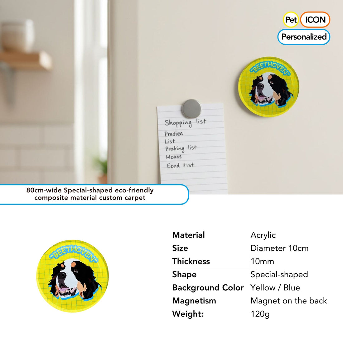 Round acrylic magnet with custom pet design