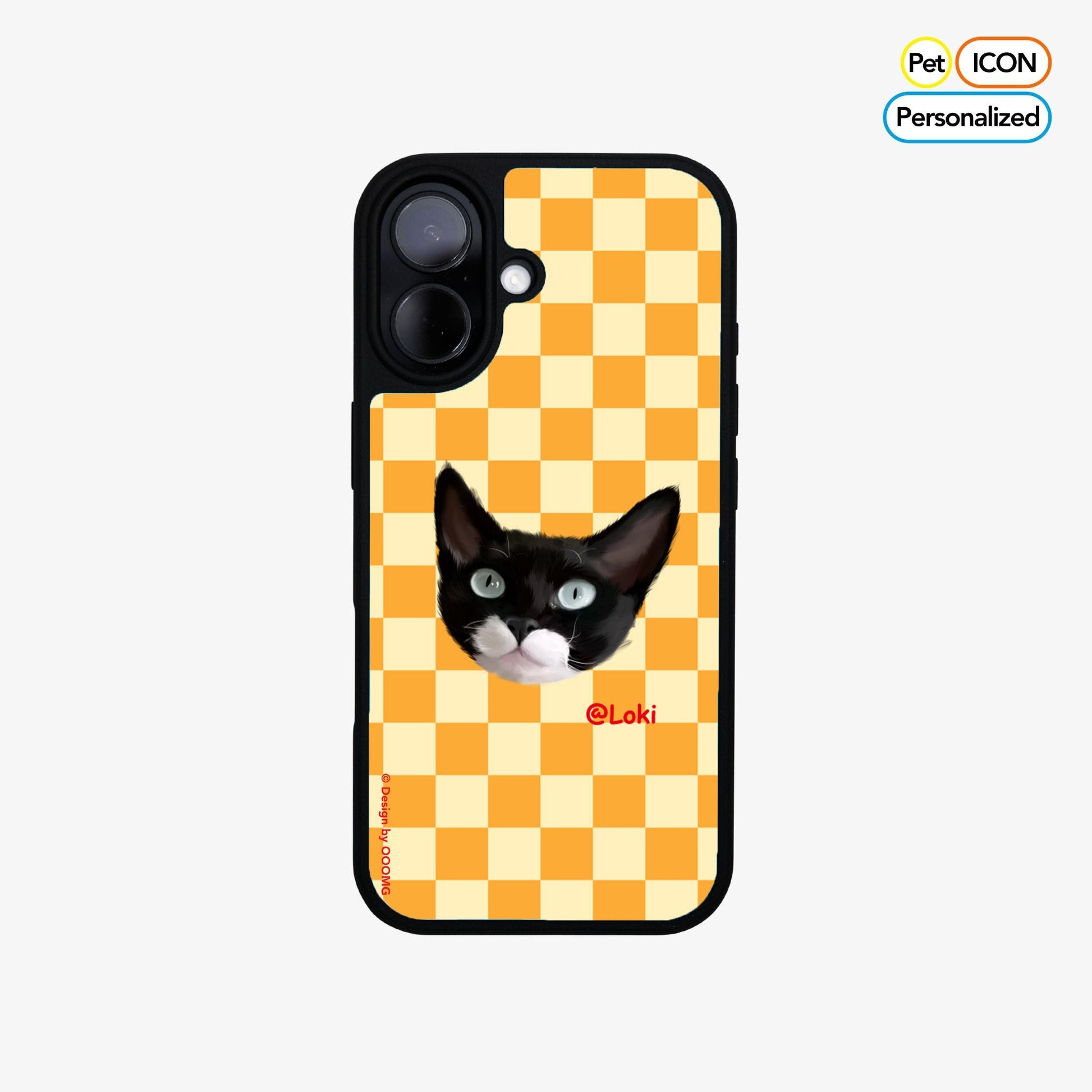 Custom Pet Portrait Phone Case - Personalized Dog & Cat Art on Retro Checkered Background - OOOMG