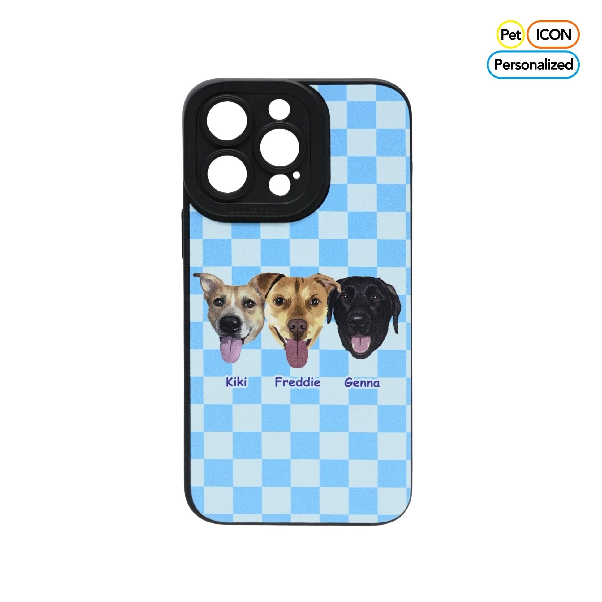 Custom Pet Portrait Phone Case - Personalized Dog & Cat Art on Retro Checkered Background - OOOMG