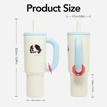 Custom Pet Portrait Tumbler - Personalized Dog&Cat - Themed Insulated Travel Mug with Handle and Straw Lid - OOOMG