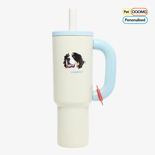 Custom Pet Portrait Tumbler - Personalized Dog&Cat - Themed Insulated Travel Mug with Handle and Straw Lid - OOOMG