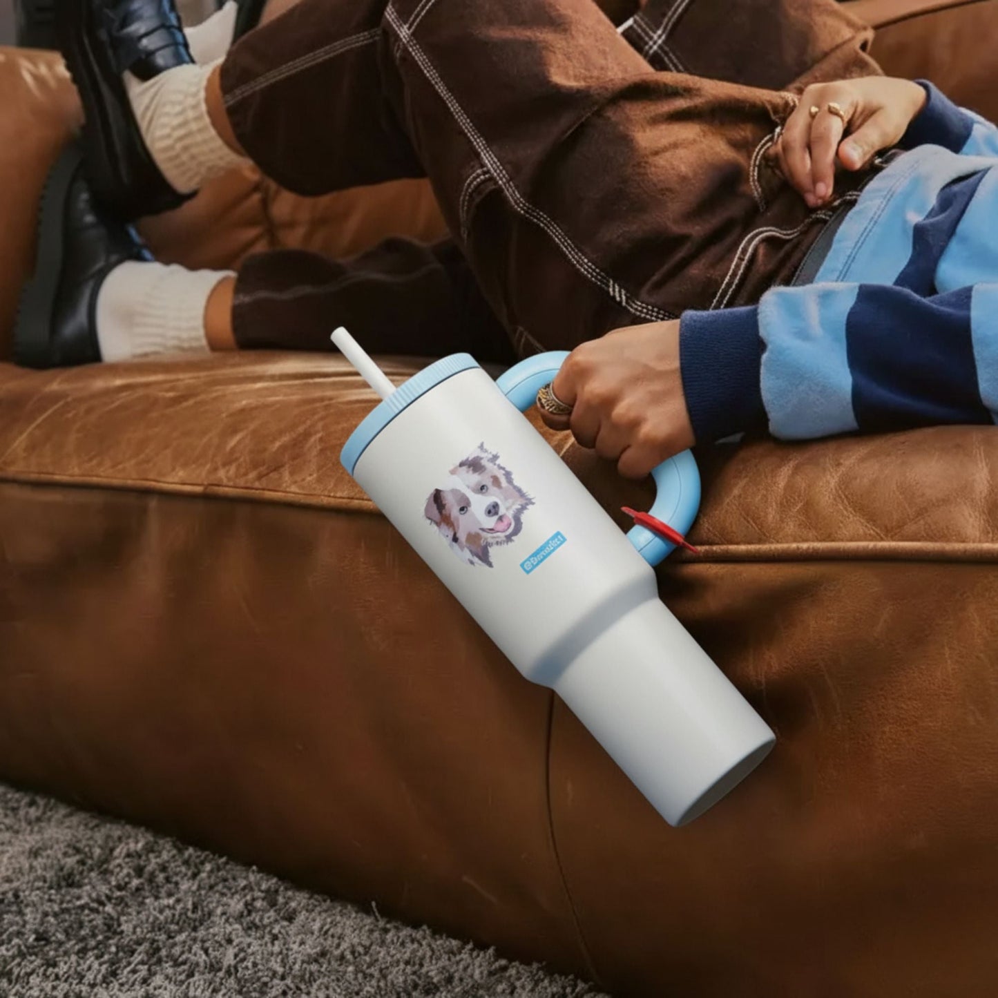 Custom Pet Portrait Tumbler - Personalized Dog&Cat - Themed Insulated Travel Mug with Handle and Straw Lid - OOOMG