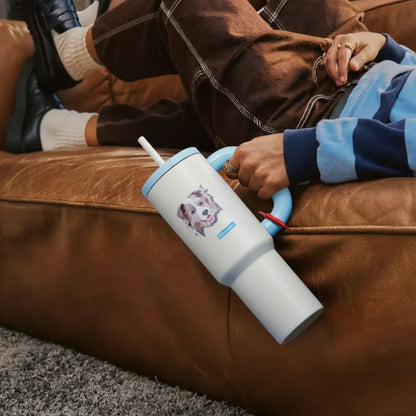Custom Pet Portrait Tumbler - Personalized Dog&Cat - Themed Insulated Travel Mug with Handle and Straw Lid - OOOMG