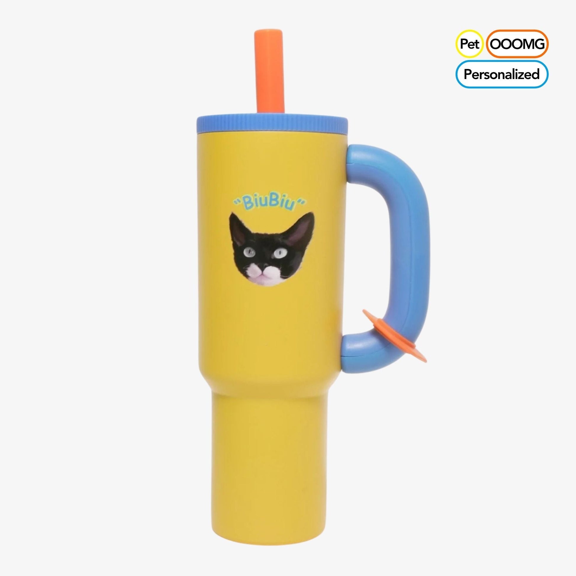 Custom Pet Portrait Tumbler - Personalized Dog&Cat - Themed Insulated Travel Mug with Handle and Straw Lid - OOOMG