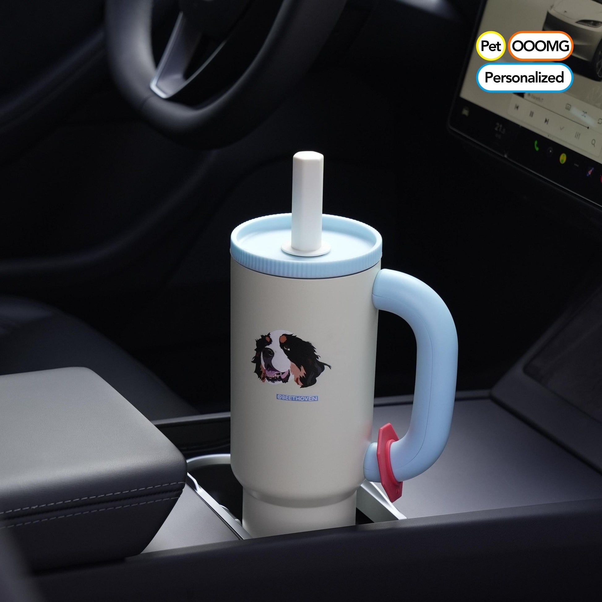 Custom Pet Portrait Tumbler - Personalized Dog&Cat - Themed Insulated Travel Mug with Handle and Straw Lid - OOOMG
