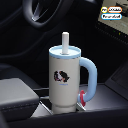 Custom Pet Portrait Tumbler - Personalized Dog&Cat - Themed Insulated Travel Mug with Handle and Straw Lid - OOOMG