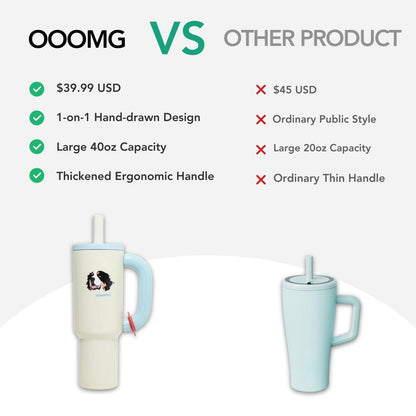 Custom Pet Portrait Tumbler - Personalized Dog&Cat - Themed Insulated Travel Mug with Handle and Straw Lid - OOOMG