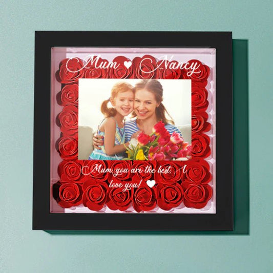 Custom Photo Flower Shadow Box Personalized Flower Shadowbox Frame Gifts for Mom - OOOMG